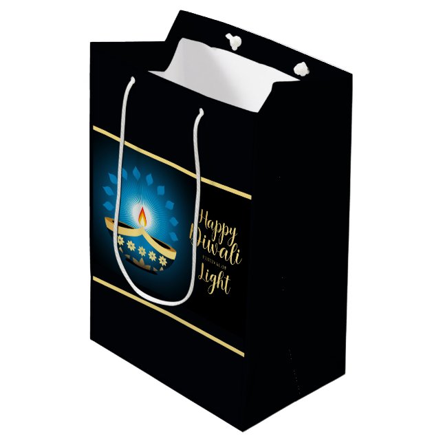 Diwali Blue Candle  Medium Gift Bag (Front Angled)