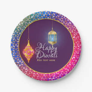 Diwali Bollywood Lanterns Sparkles Personalized Paper Plate
