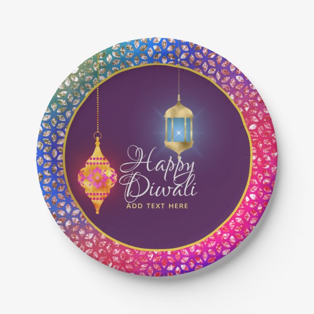 Diwali Bollywood Lanterns Sparkles Personalized Paper Plate (Front)