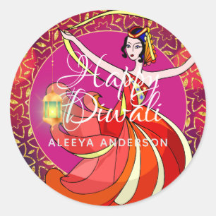 Diwali Bollywood Party Dancer Personalized Classic Round Sticker