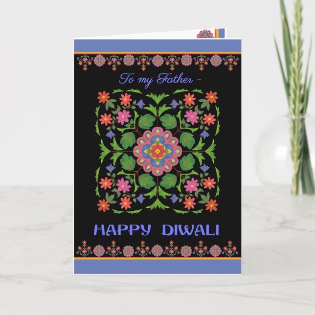 Diwali Card for Father, Rangoli Pattern on Black (Front)