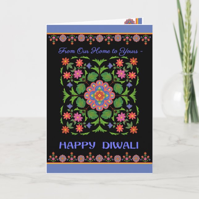Diwali Card, Rangoli on Black, Our Home to Yours Card (Front)