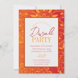 Diwali Colourful Bright Orange Party  Invitation
