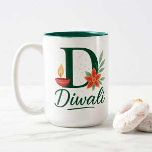 Diwali "D" Monogram Diya Two-Tone Mug