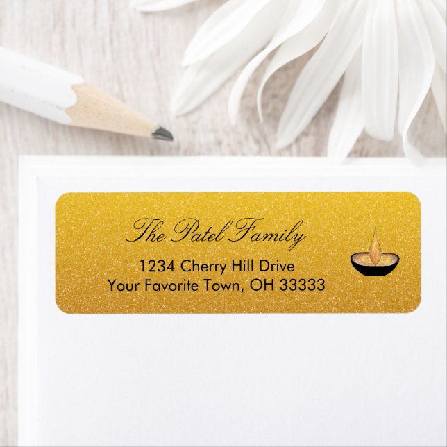 Diwali Diya flame Gold Glitter Return Address  (Insitu)