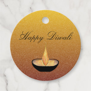 Diwali Diya Lamp Flame Glitter Gold Favour Tags