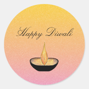 Diwali Diya Pink Gold Glitter Classic Round Classic Round Sticker