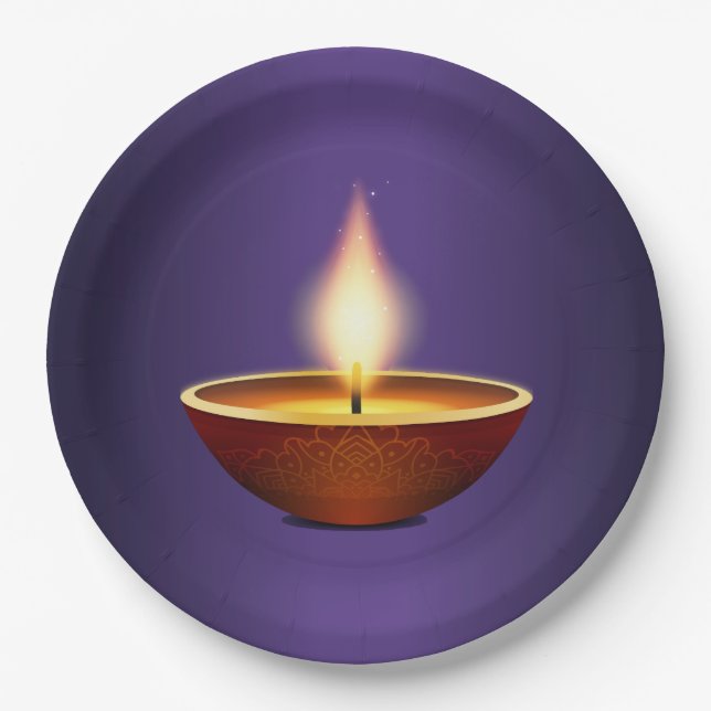 Diwali Diya Purple background Paper Plate (Front)