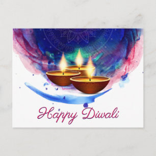 Diwali Diyas Blue Paint Wash Postcard