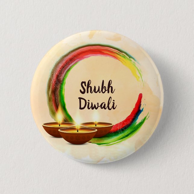 Diwali Diyas Watercolor Rainbow Circle 2 Inch Round Button (Front)