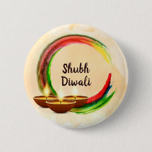 Diwali Diyas Watercolor Rainbow Circle 2 Inch Round Button