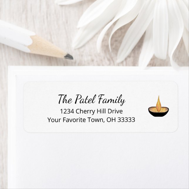 Diwali Elegant Diya Lamp Flame Return Address  (Insitu)