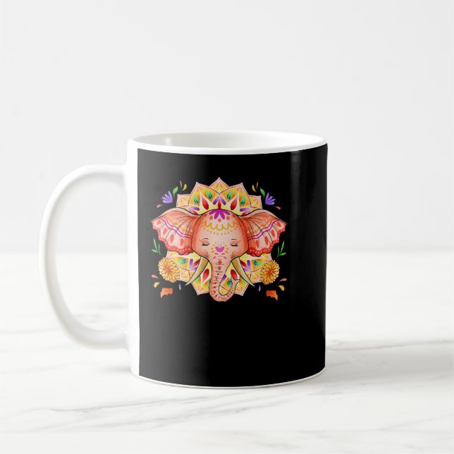 Diwali Elephant Illustration Deepavali Hindu Festi Coffee Mug (Left)