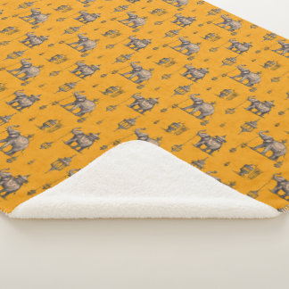 Diwali Elephant in Golden Field Toile de Jouy  Sherpa Blanket