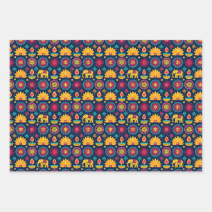 Diwali Elephants and Lights Wrapping Paper Sheet