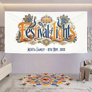Diwali Festival of Lights Peacocks Sacred Lotus Banner