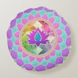 Diwali glitter lotus rangoli round pillow