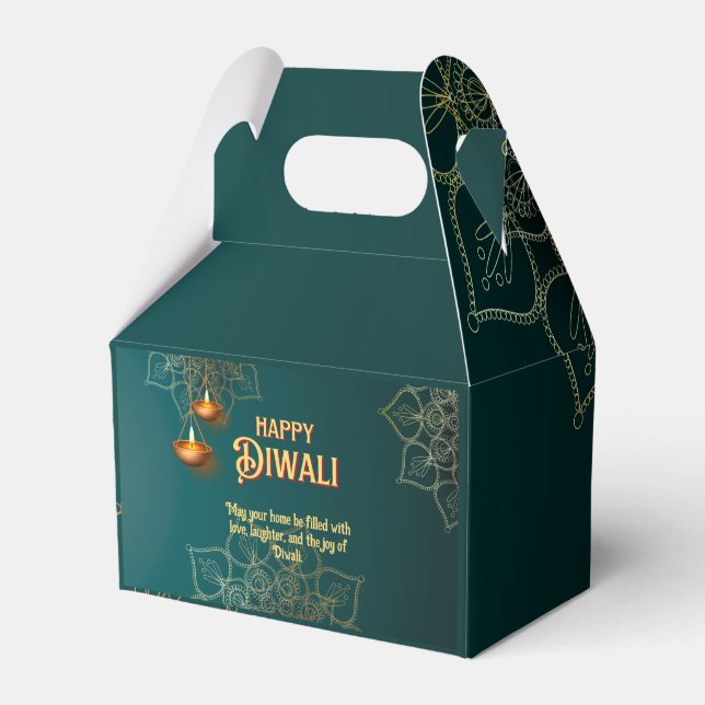 Diwali Green Gold Lamps Mandala Personalized Favor Box (Front Side)