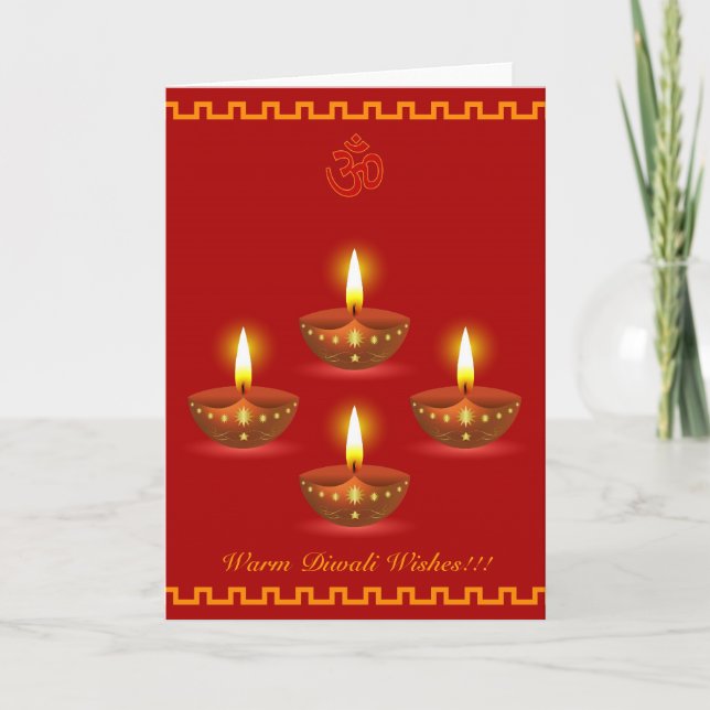 Diwali Greetings with Decorative Glowing Lamps Card (Front)