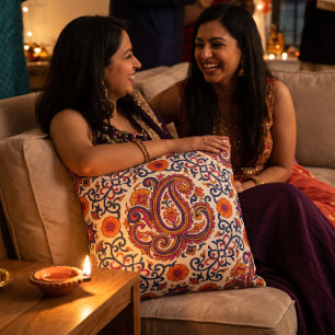 Diwali Jaipuri Block Print Pattern Throw Pillow