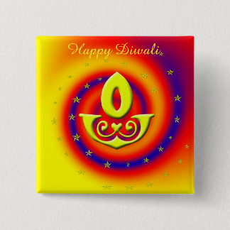 Diwali Lamp 2 Inch Square Button