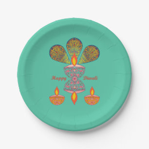 Diwali Lamps - Turquoise Paper Plate
