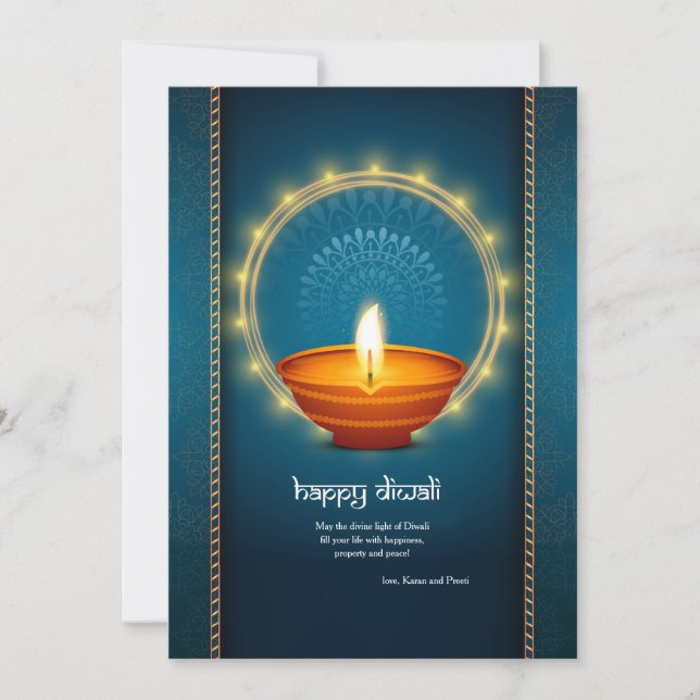 Diwali Oil Lamp Greeting Card (Front)