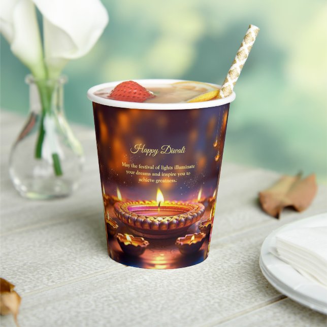 Diwali Orange Brown Golden Lamp Diyas  Paper Cups (Insitu)