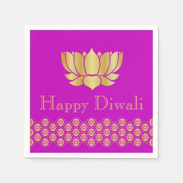 Diwali Paper Napkin in Fuschia & Gold Pattern (Front)