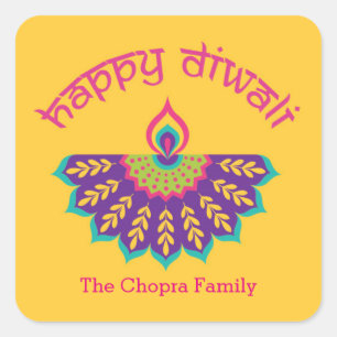 Diwali Party Favor Sticker with Diya Illustration