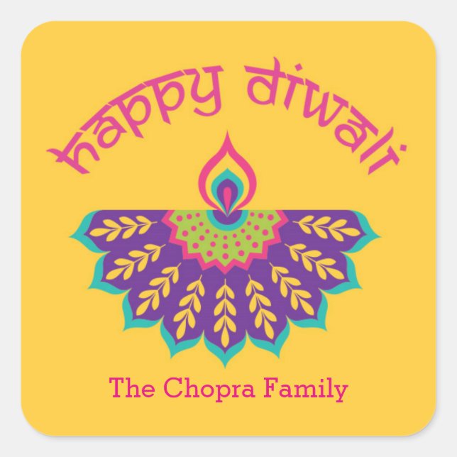 Diwali Party Favour Sticker with Diya Illustration (Front)