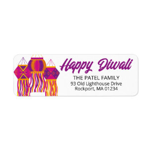 Diwali Pink Purple Lantern Return Address