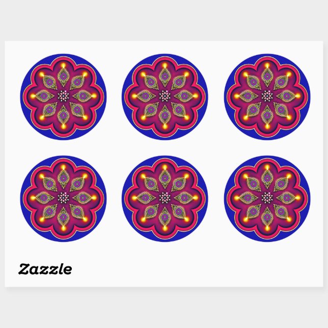  Diwali Purple Diya Flame Lotus Mandala Blue  Classic Round Sticker (Sheet)