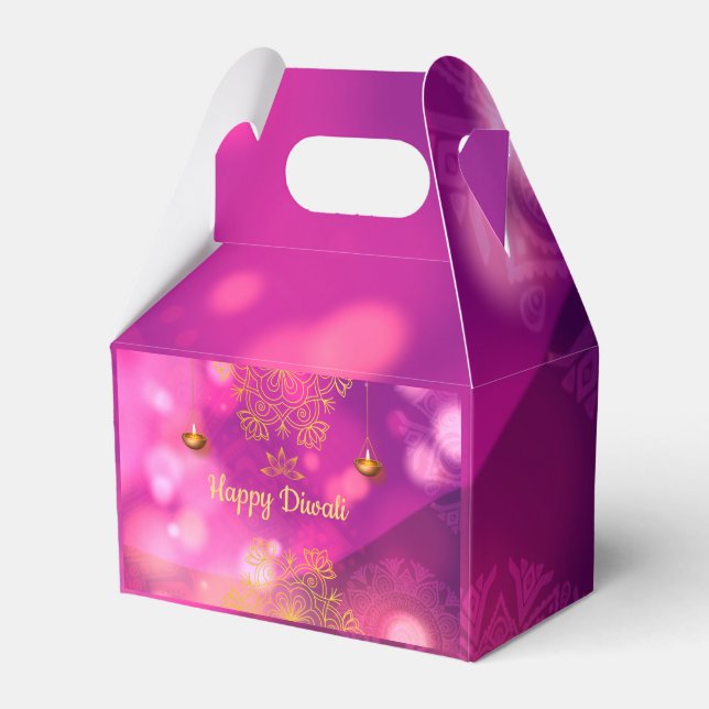 Diwali Purple Gold Mandala Lamps Favor Box (Front Side)