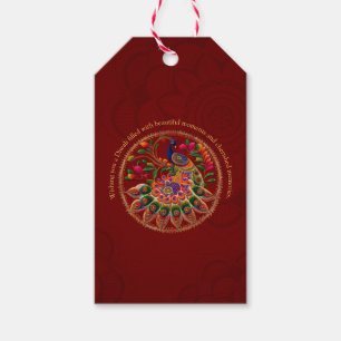 Diwali Red Gold Colourful Peacock Personalized  Gift Tags