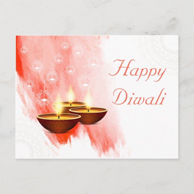 Diwali Red Watercolor with Diyas Postcard (Front)