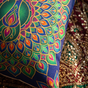 Diwali Special Peacock Rangoli Throw Pillow