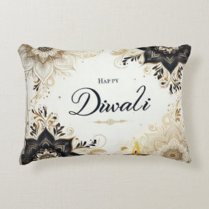 Diwali with Elegant Floral & Diya  Accent Pillow