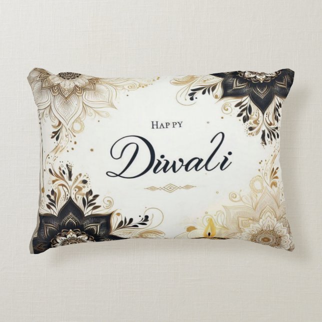 Diwali with Elegant Floral & Diya  Accent Pillow (Front)