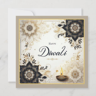 Diwali with Elegant Floral & Diya  Holiday Card