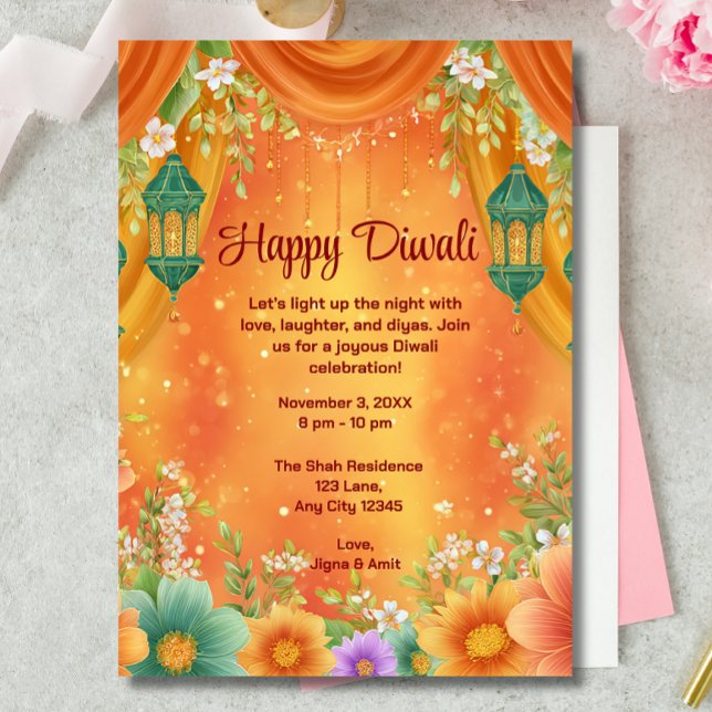 Diwali Yellow Orange Ornate Diwali Celebration Invitation (Creator Uploaded)