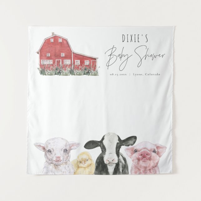 DIXIE Country Red Barn Farm Animal Baby Shower  Tapestry (Front)