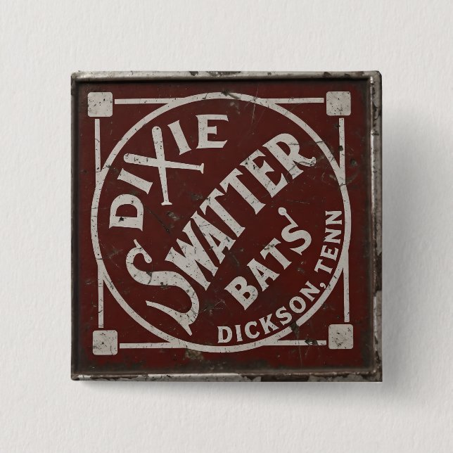 Dixie Swatters Dickson TN AH Leathers Bats 2 Inch Square Button (Front)