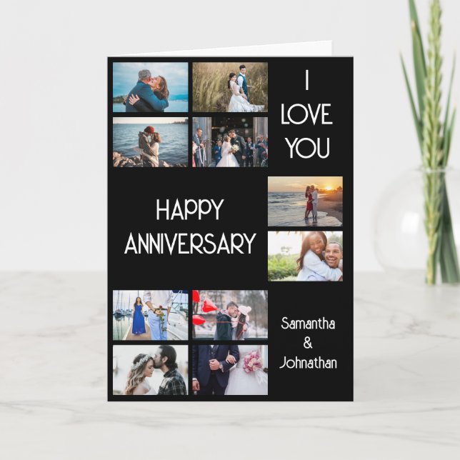 DIY 10 photo anniversary wedding plain simple Card (Front)