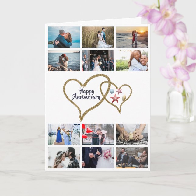 DIY 12 photo anniversary wedding nautical heart Card (Orchid)