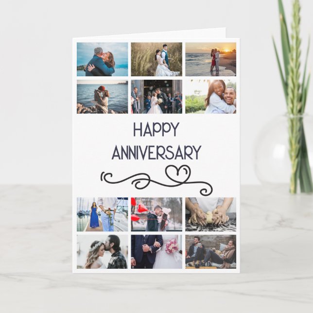 DIY 12 photo anniversary wedding simple heart Card (Front)