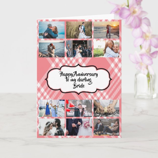 DIY 12 photo | plaid tartan couples anniversary Card (Orchid)