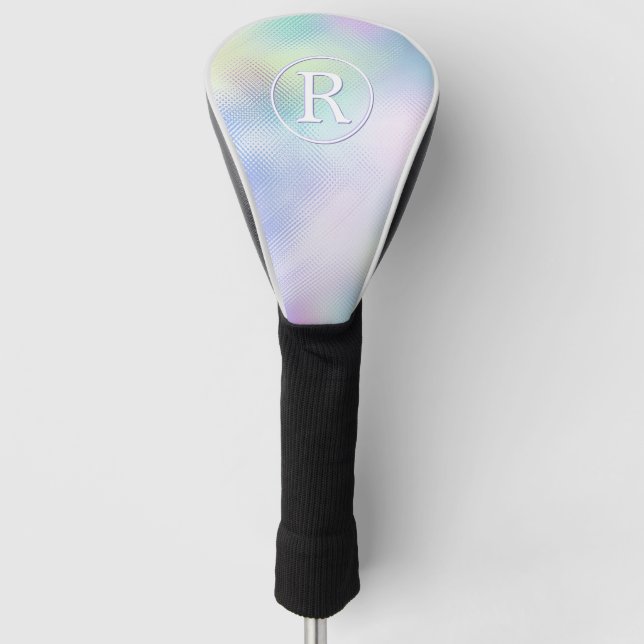 DIY 3-D White Monogram in Circle, Iridescent Glass Golf Head Cover (Front)