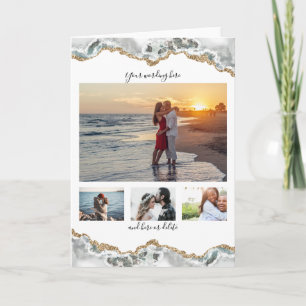 DIY 4 photo anniversary wedding marble geode vert. Card