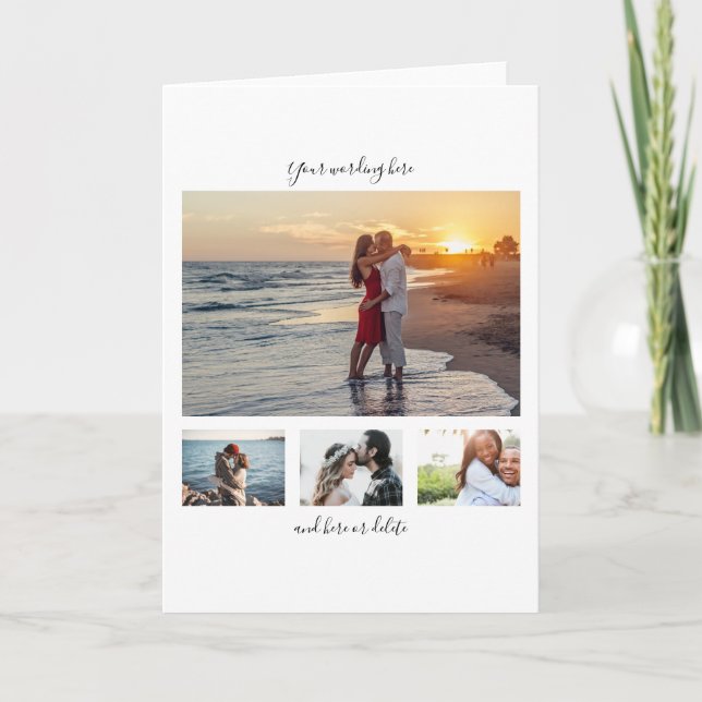 DIY 4 photo anniversary wedding plain minimalist Card (Front)
